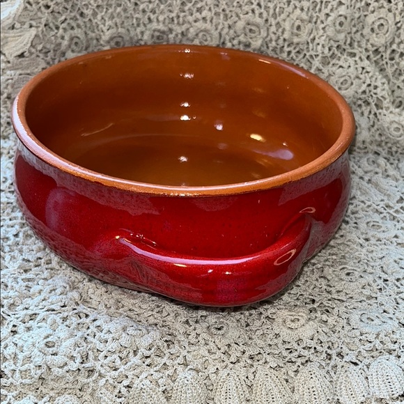 Red Italian Ceramic Soup Bowl with Handles De Silva - Picture 5 of 9